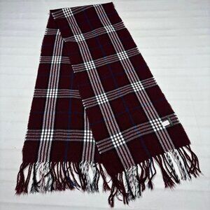 Eddie Bauer Burgundy Plaid Fringe Flannel Acrylic Easy Care Scarf 64X12